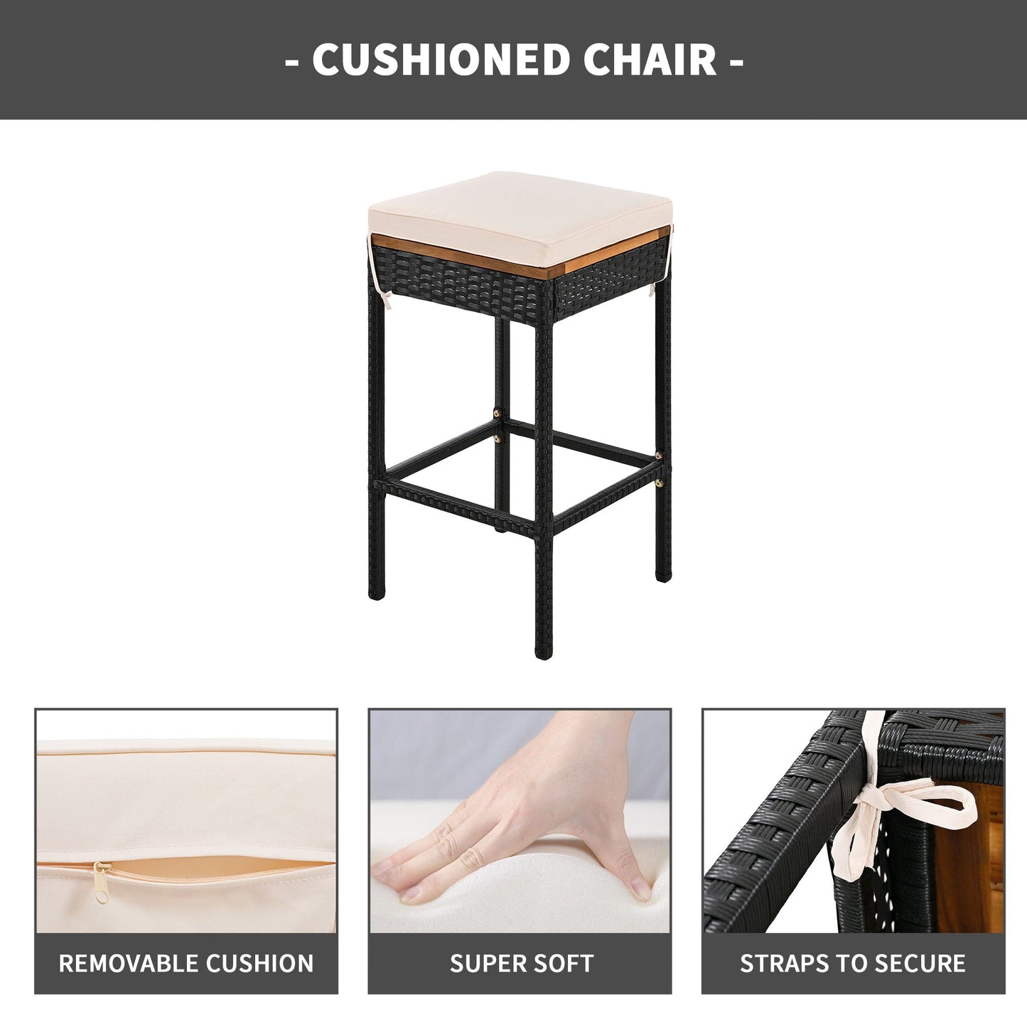 Outdoor Acacia Wood Bar Height Table And Eight Stools With Cushions