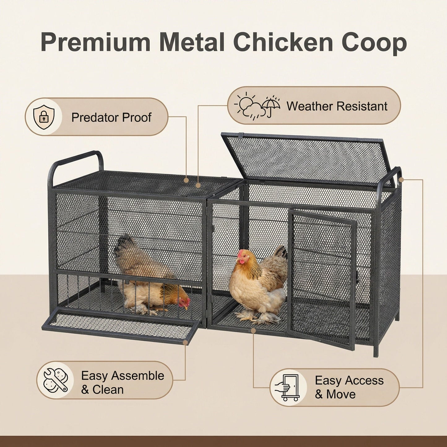 Chicken Cage, Poultry Breeding Coop - Black / Silver
