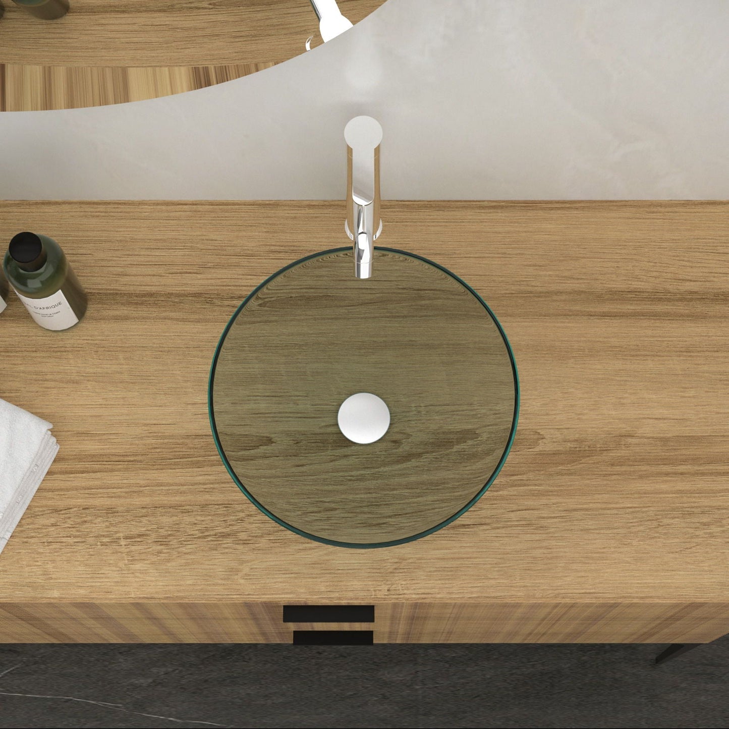 Artistic Tempered Glass Vessel Sink With Pop Up Drain