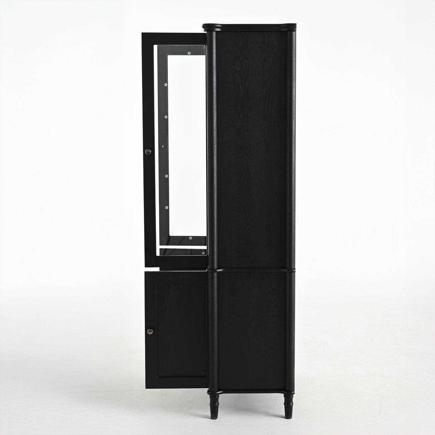 Vintage Display Cabinet With Double Glass Doors, Traditional Style For Collectibles, Ash Wood Veneer, 73.25" Tall - Black / Natural