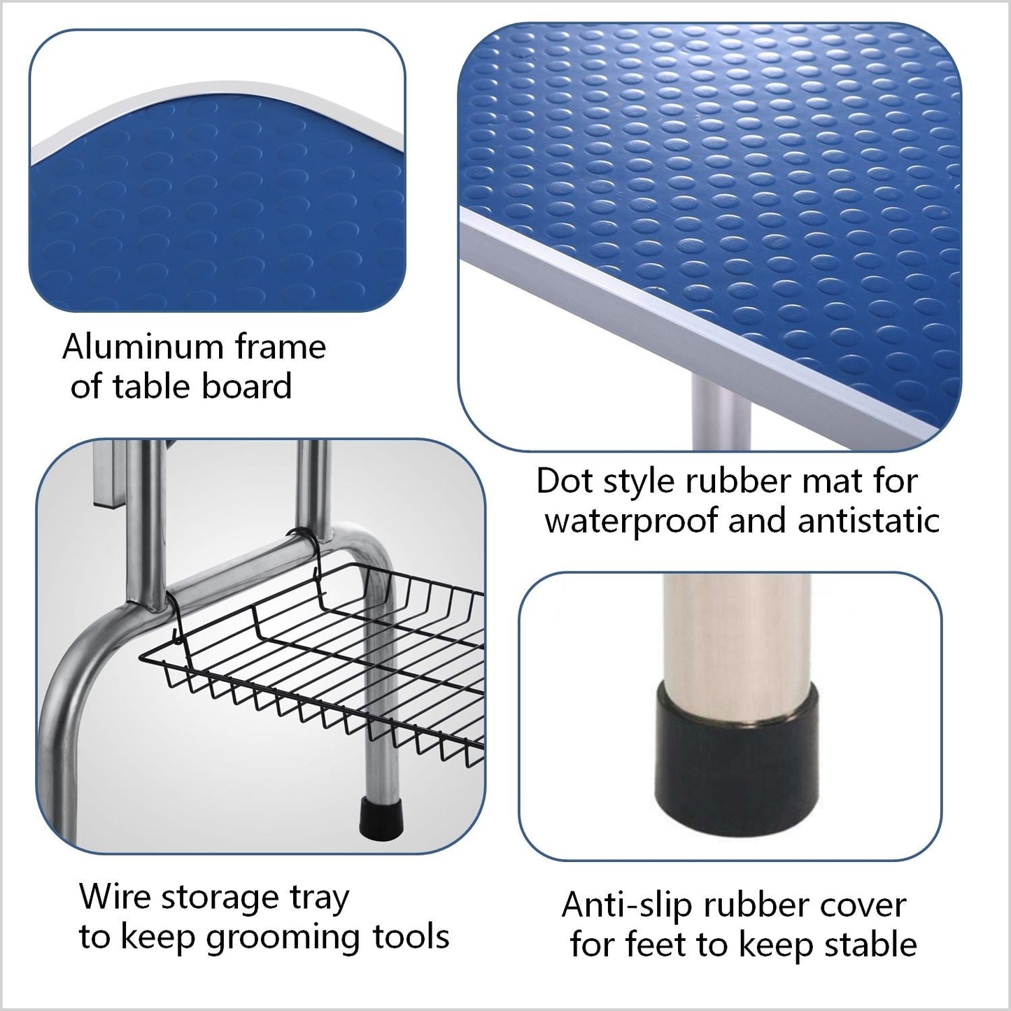 Folding Dog Pet Grooming Table Stainless Steel Frame Rubber Mat On Board With Adjustable Arm And Clamps Pet Dog Cat Grooming Table