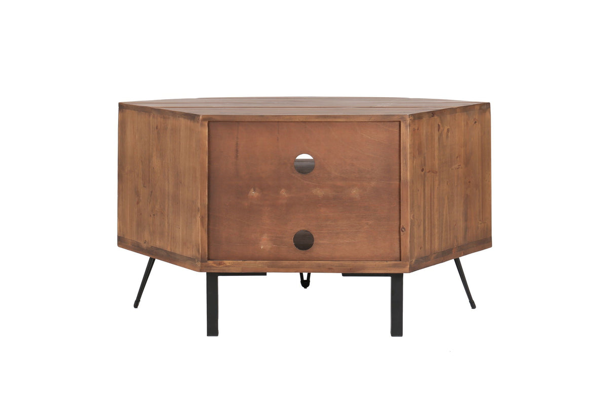 Fan Shape Reclaimed Wood Corner Media Table For Living Room Wise Use Your Space - Natural