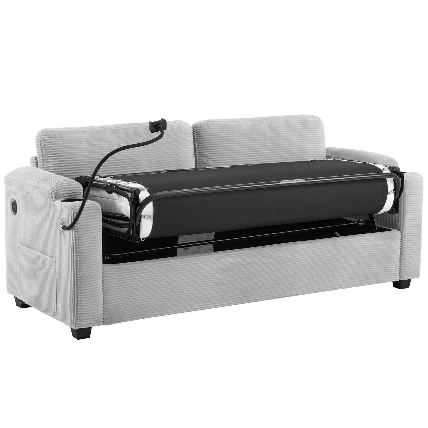 Sleeper Sofa Loveseat Sofa With Full Size Mattress, 2 USB Ports, 2 Cup Holders, 2 Side Pockets And Phone Holder