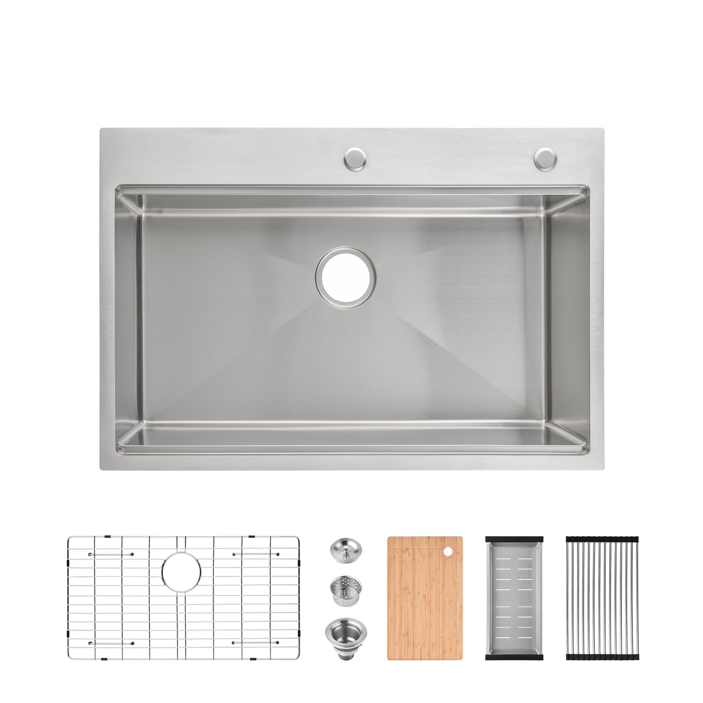 Stainless Steel Kitchen Sink, 33"x22" Single Bowl, Overmount Handmade Sink in Brushed