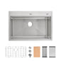 Stainless Steel Kitchen Sink, 33"x22" Single Bowl, Overmount Handmade Sink in Brushed