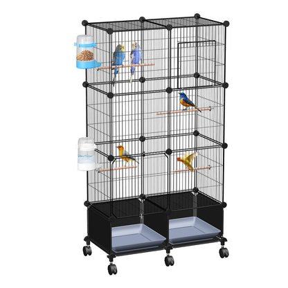 46-Inch Bird Cage with Wooden Perches and Rolling Wheels