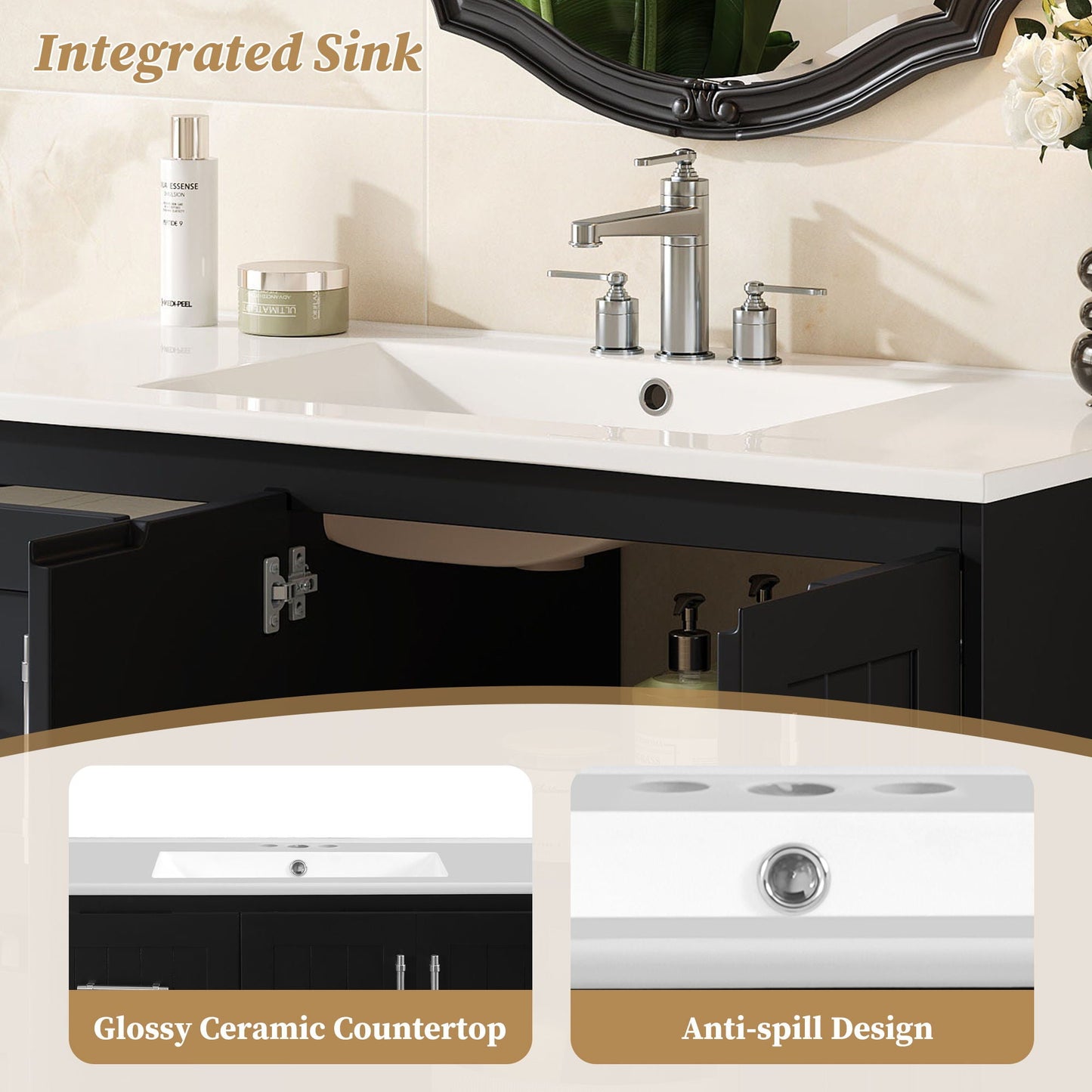 Wall Mounted Bathroom Vanity & Sink, 2 Drawers