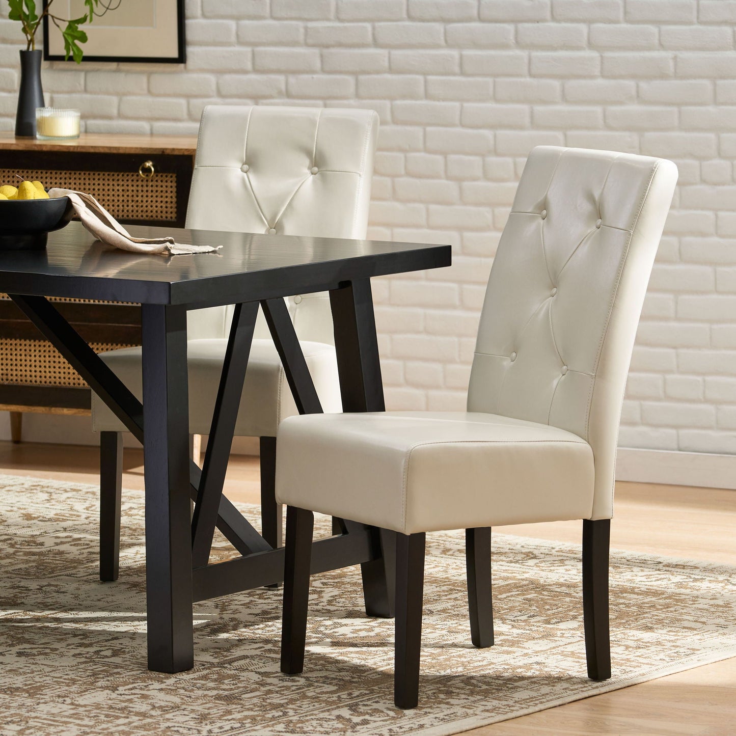 Carter 5 Tuft Dining Chair With Button Tufted Backrest And Espresso Legs - Ivory