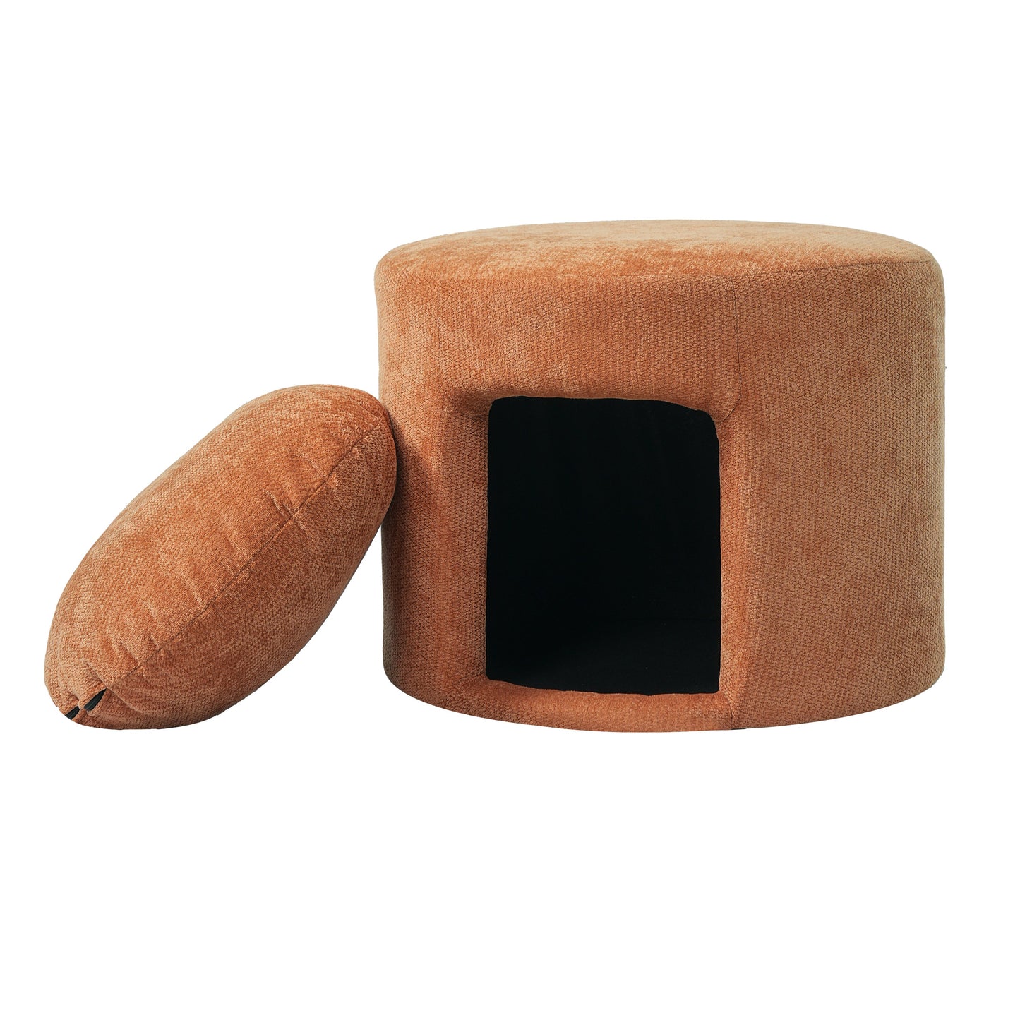 Orange Pet Friendly Ottoman with Removable Pet Cushion and Hidden Pet Nook
