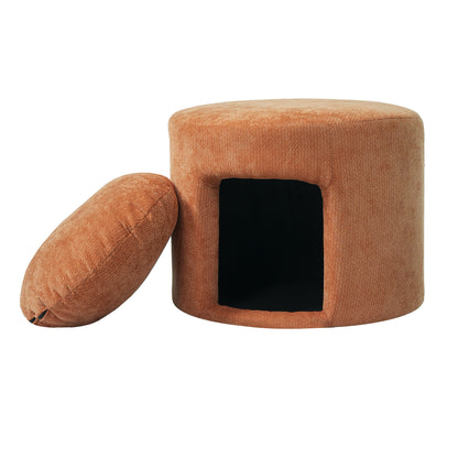 Orange Pet Friendly Ottoman with Removable Pet Cushion and Hidden Pet Nook