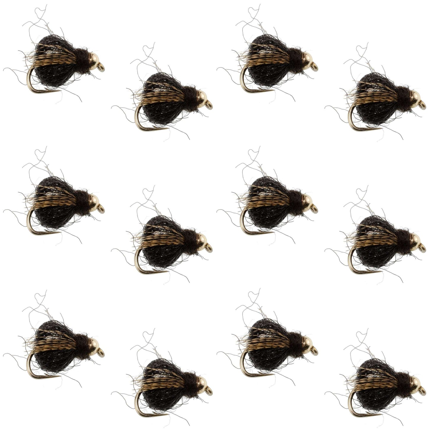 Bead Head LaFontaine Black Deep Sparkle Caddis Pupa - 12 Flies Size 18
