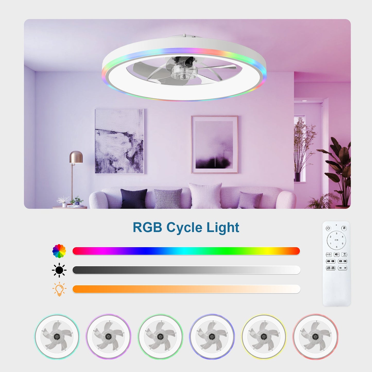23.6" Modern RGB Ceiling Fan with Lights