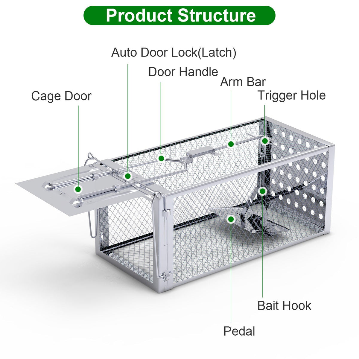 Single Door Rat Trap Cage Humane Rodent Trap Mouse Trap Indoor Outdoor for Small Rodents Mice Voles Hamsters