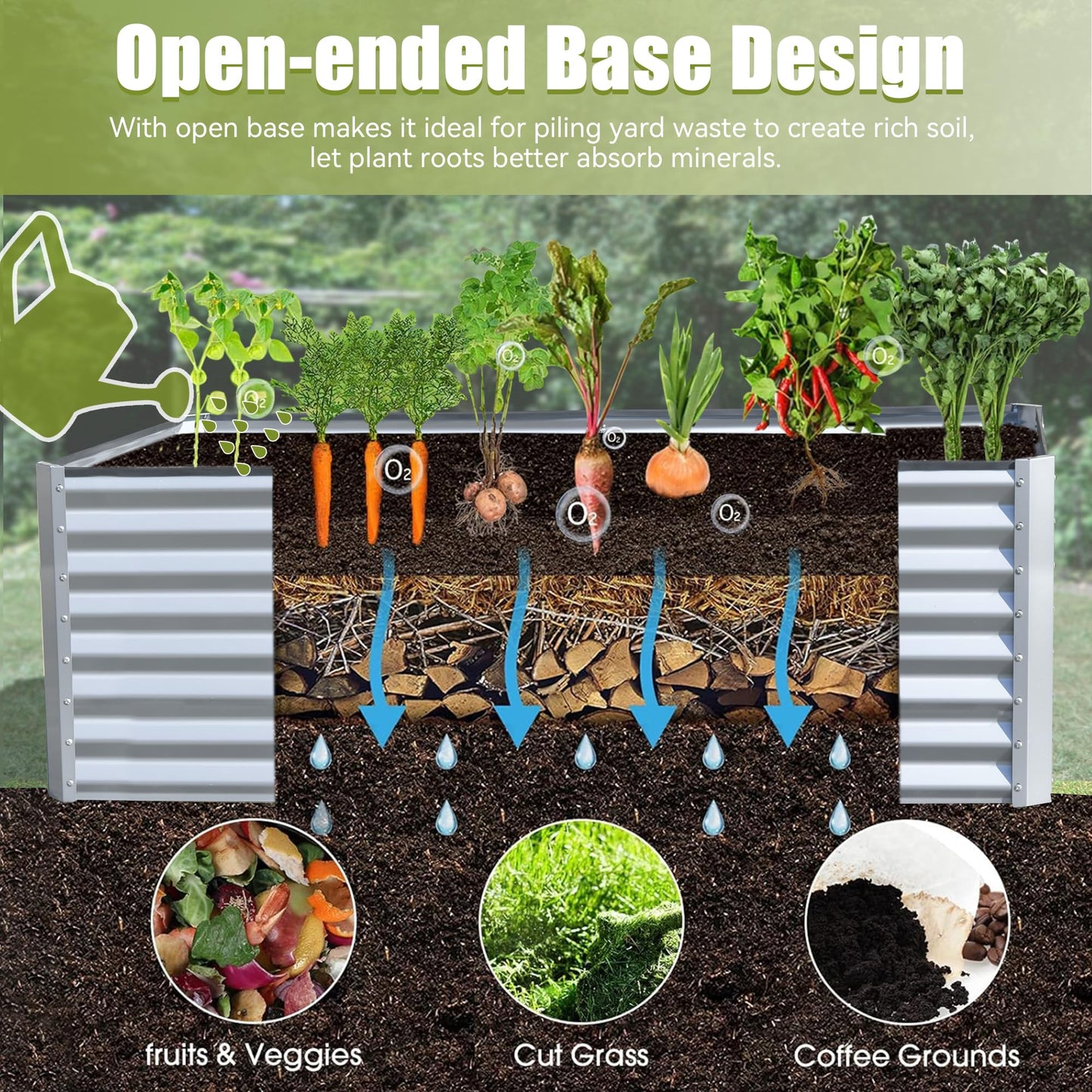 6x3x2ft Galvanized Raised Garden Bed