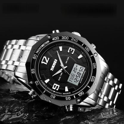 Dual-display Multi-function Business Steel-band Digital Watch