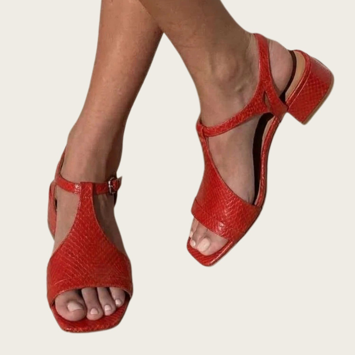 Womens Sandals With A Square Toe And Strap Buckle