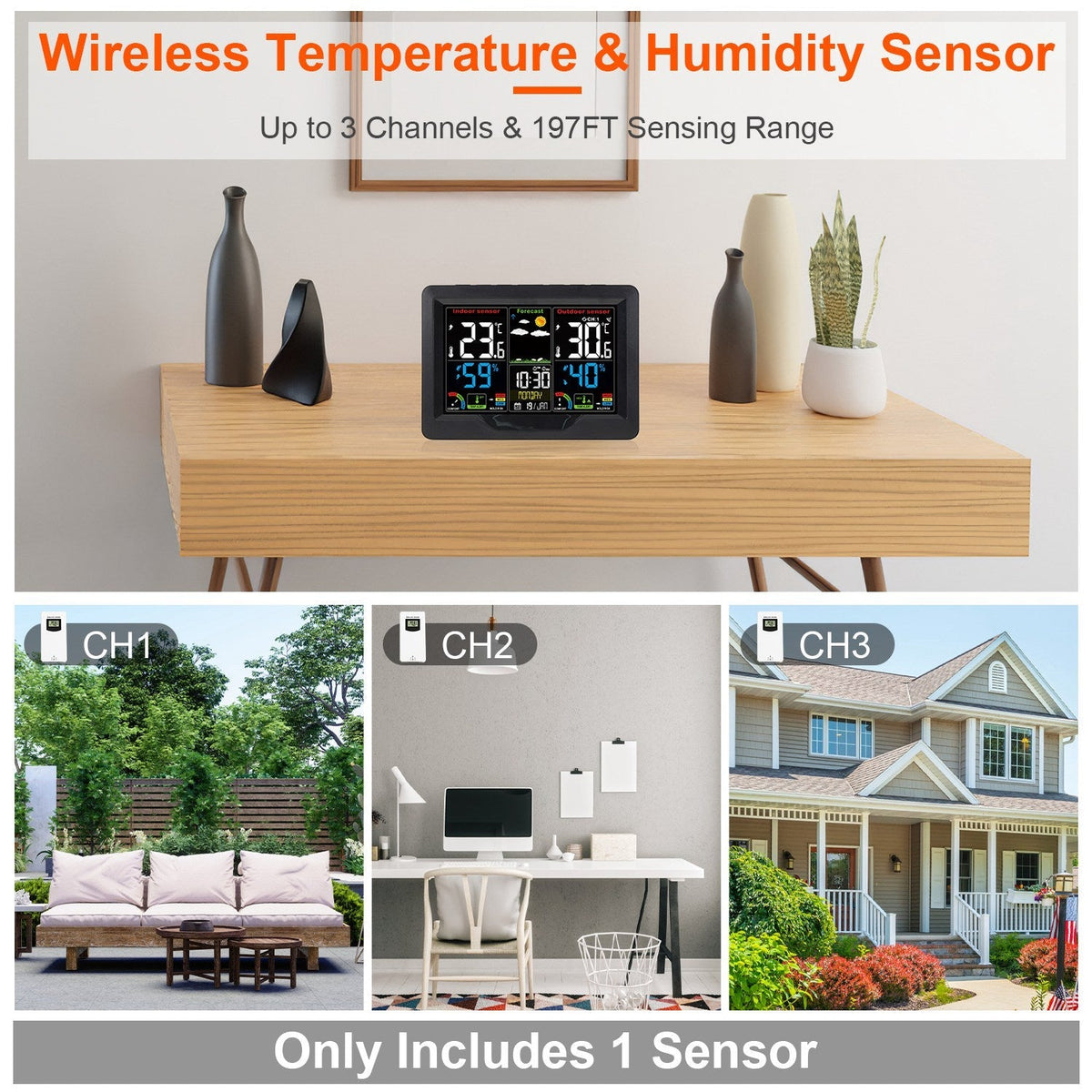 Electric Weather Station Snooze Alarm Clock Wireless Sensor Indoor Outdoor Thermometer Humidity Weather Forecast Temperature Frost Alert with Backligh