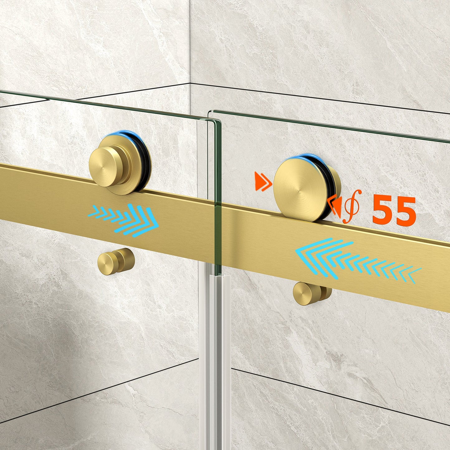 43"-48" W x 76" H Brushed Frameless Shower Door