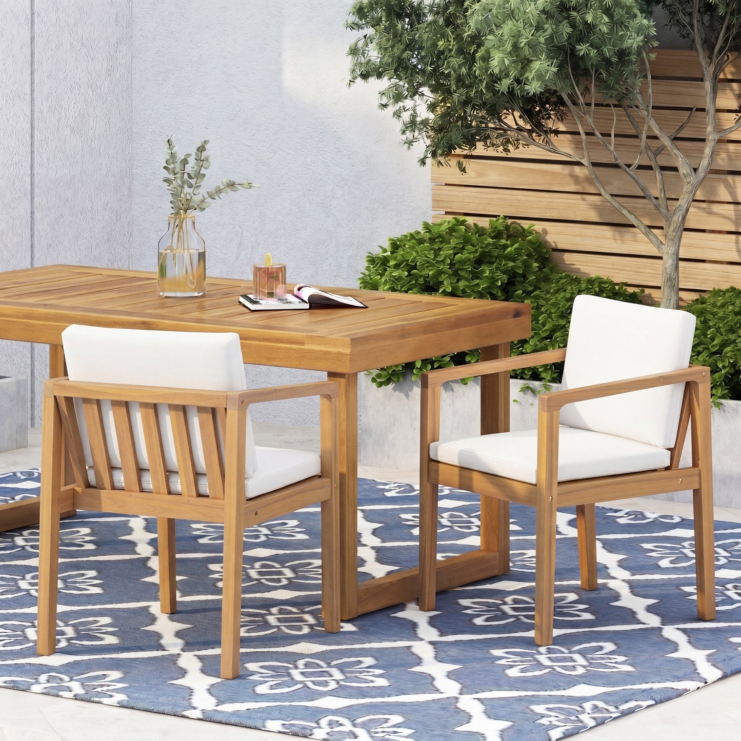 Outdoor Dining Chairs (Set of 2) with Acacia Wood Frame
