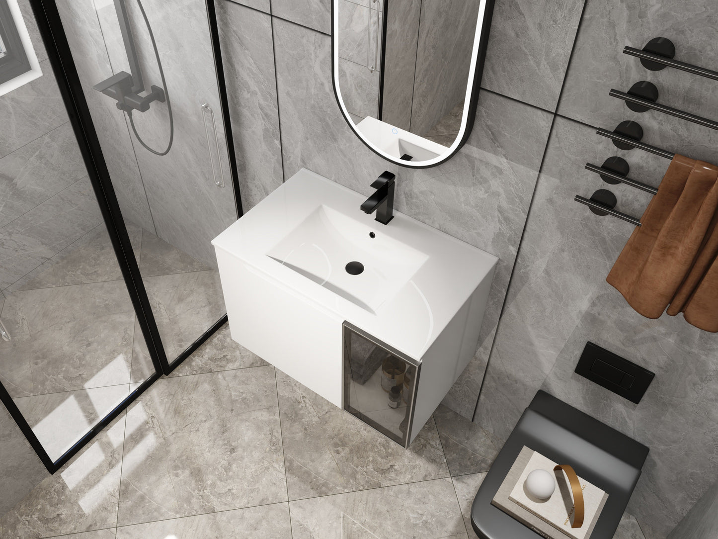 30" Wall-Mounted Bathroom Vanity With Ceramic Sink, Glossy