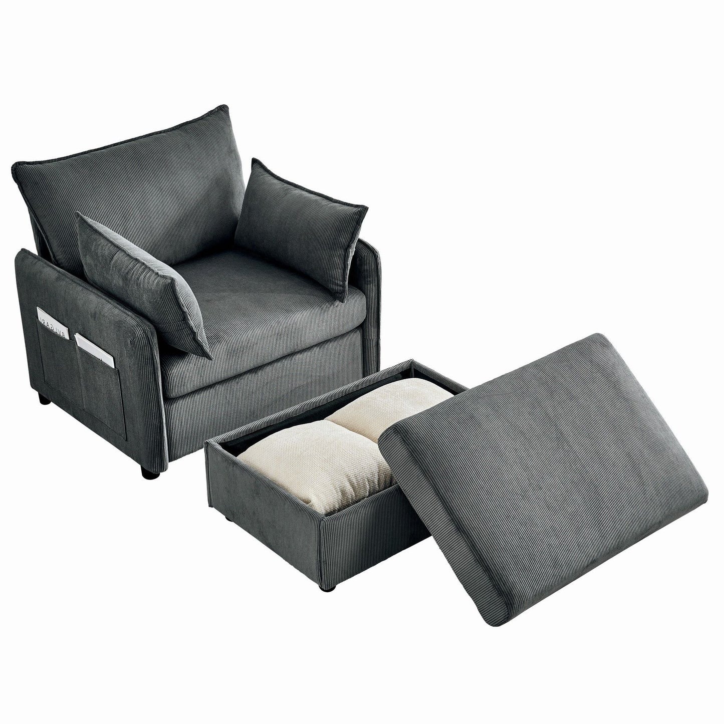 Comfy Oversized Chaise Lounge Chair With Ottoman And Storage