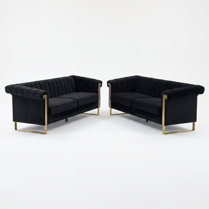 Black Velvet 2 Piece Sofa Set