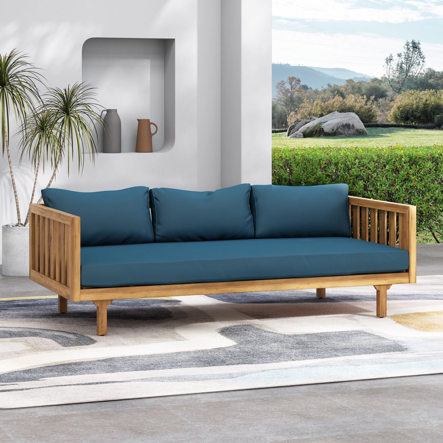 Claremont 3 Seater Daybed Teak Acacia Wood Water Resistant Cushions