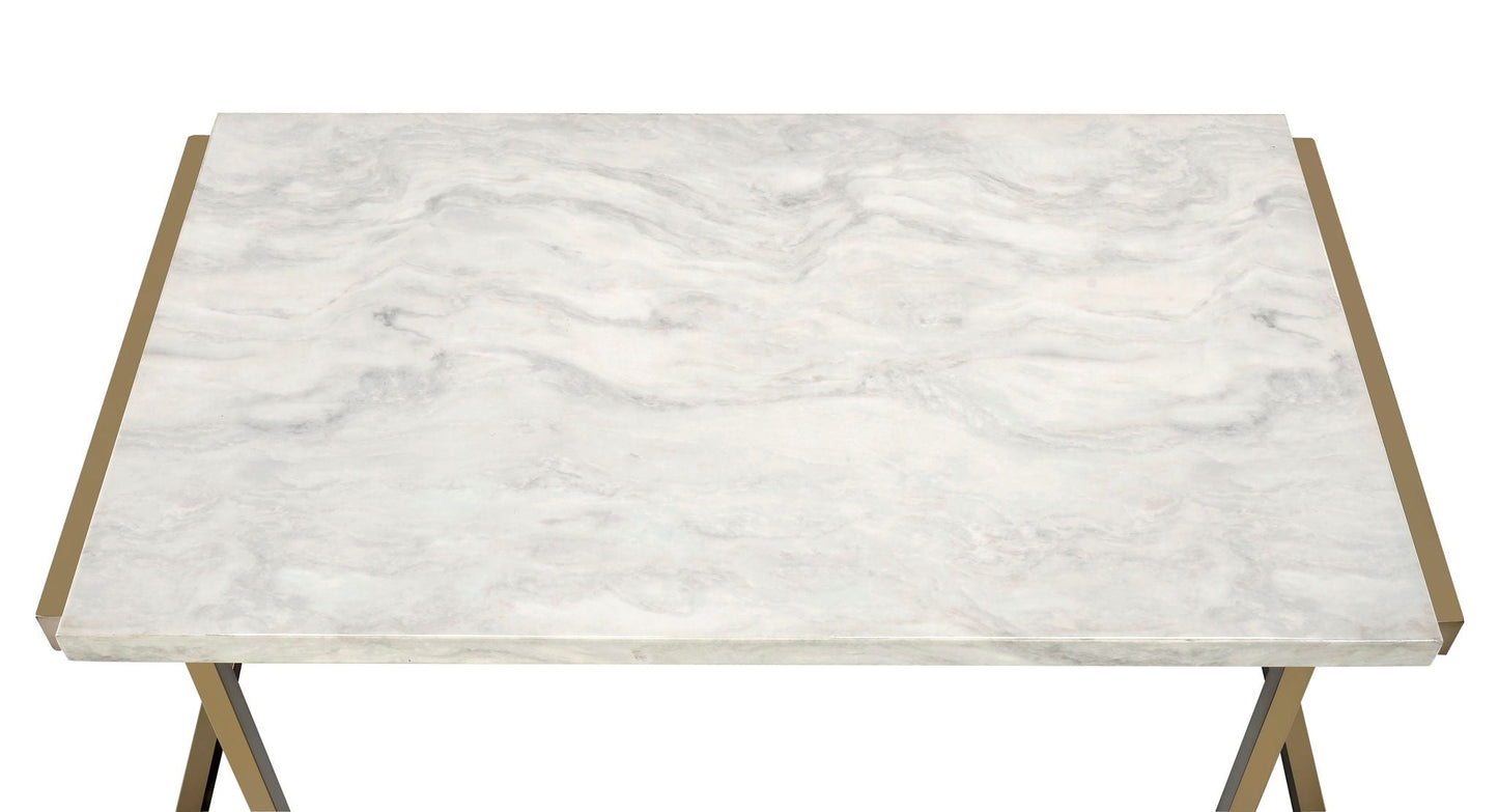 Boice II - Faux Marble Top Sofa Table - White / Champagne