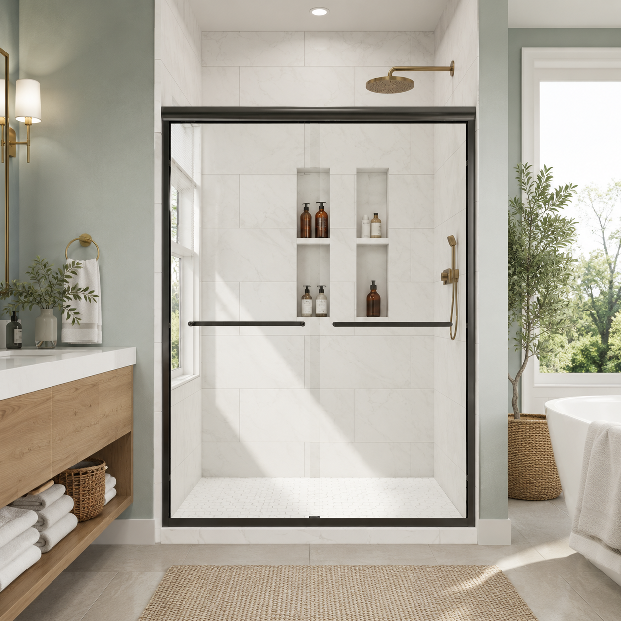 44-48" W x 74" H Framed Double Sliding Shower Door