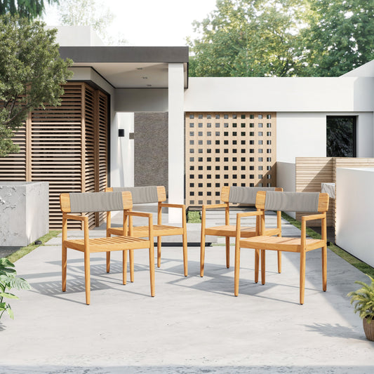 Creative Braided Acacia Wood Outdoor Dining Chairs with Armrests