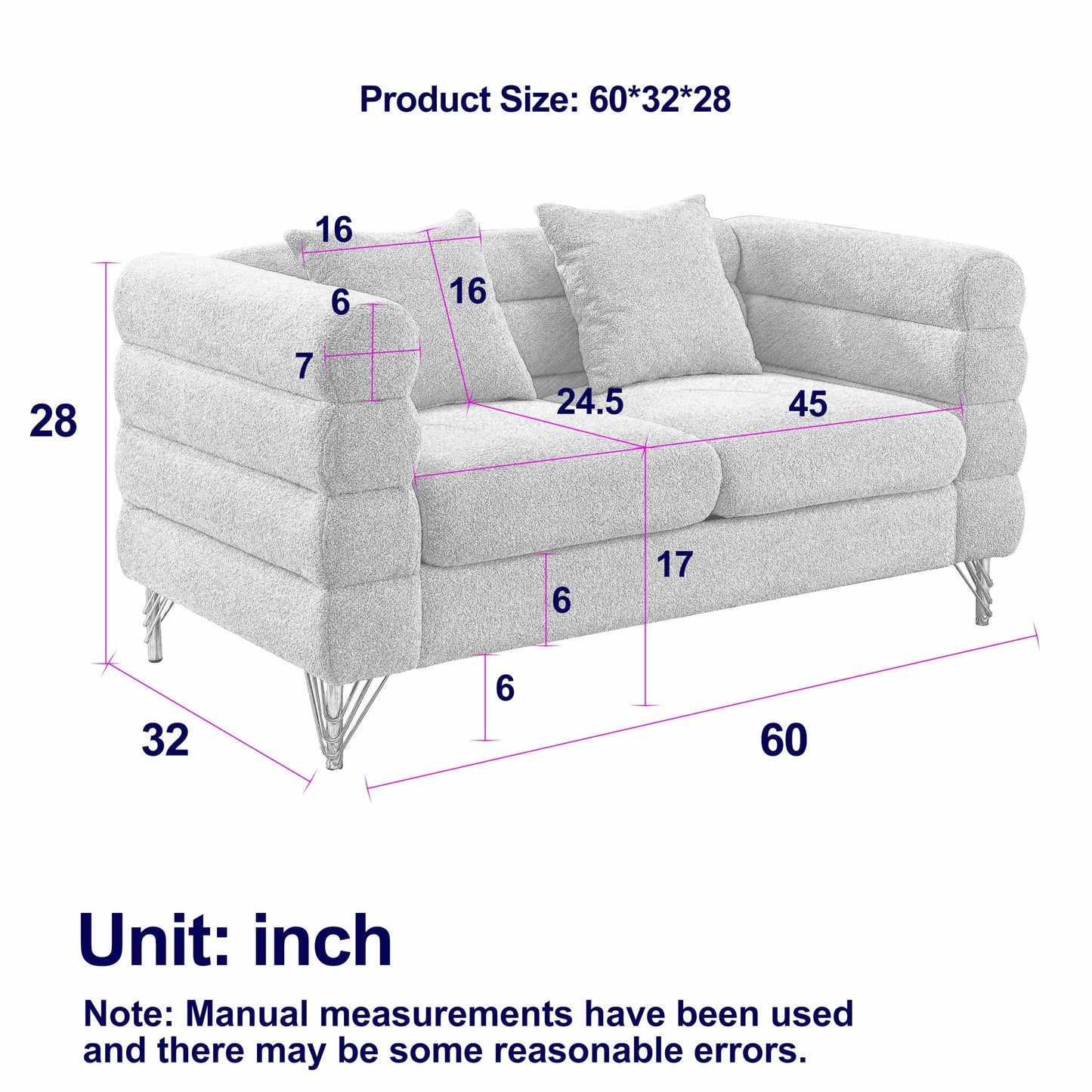 Oversized 2 Seater Sectional Sofa With Deep Seating And 2 Pillows