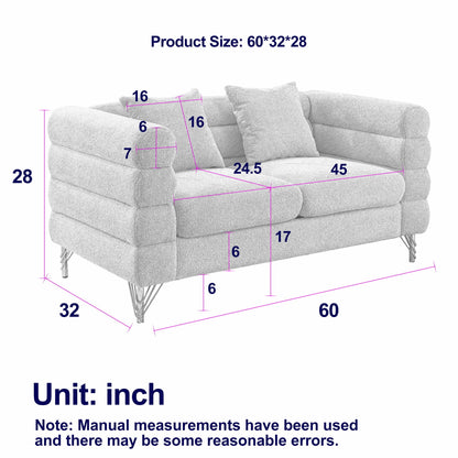 Oversized 2 Seater Sectional Sofa With Deep Seating And 2 Pillows