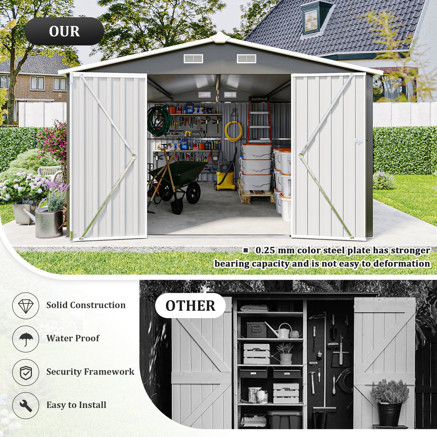 Campcraft Outdoor Storage Shed 10x14 FT with 3 Lockable Doors