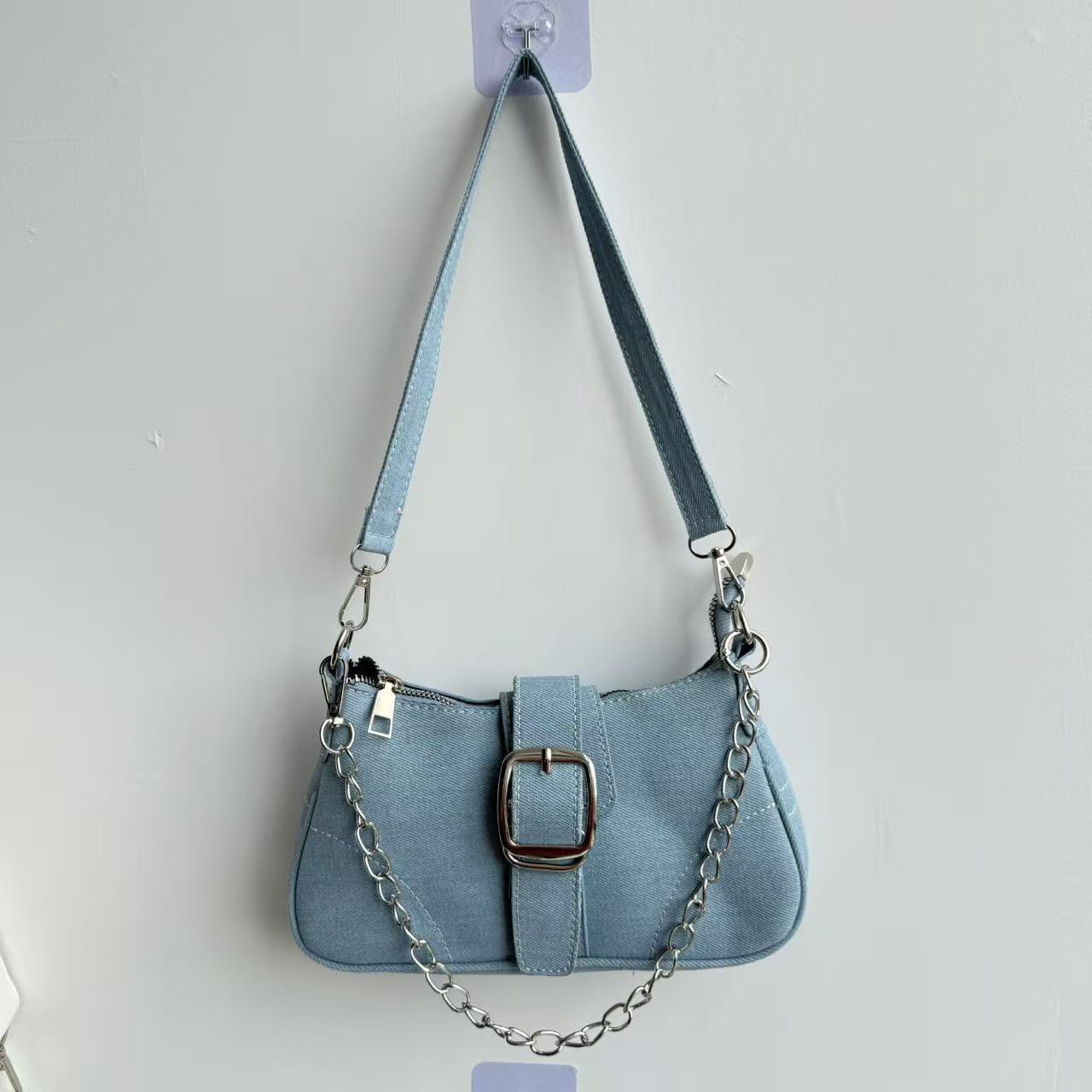 Solid-color Denim Single-shoulder Underarm Bag For Women