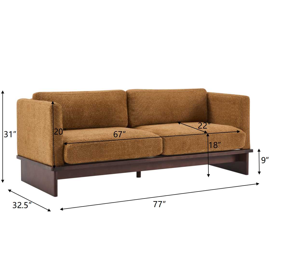 77 in. Square Arm Modern 3 Seater Boucle Sofa Upholstered Couch with Solid Wood Base