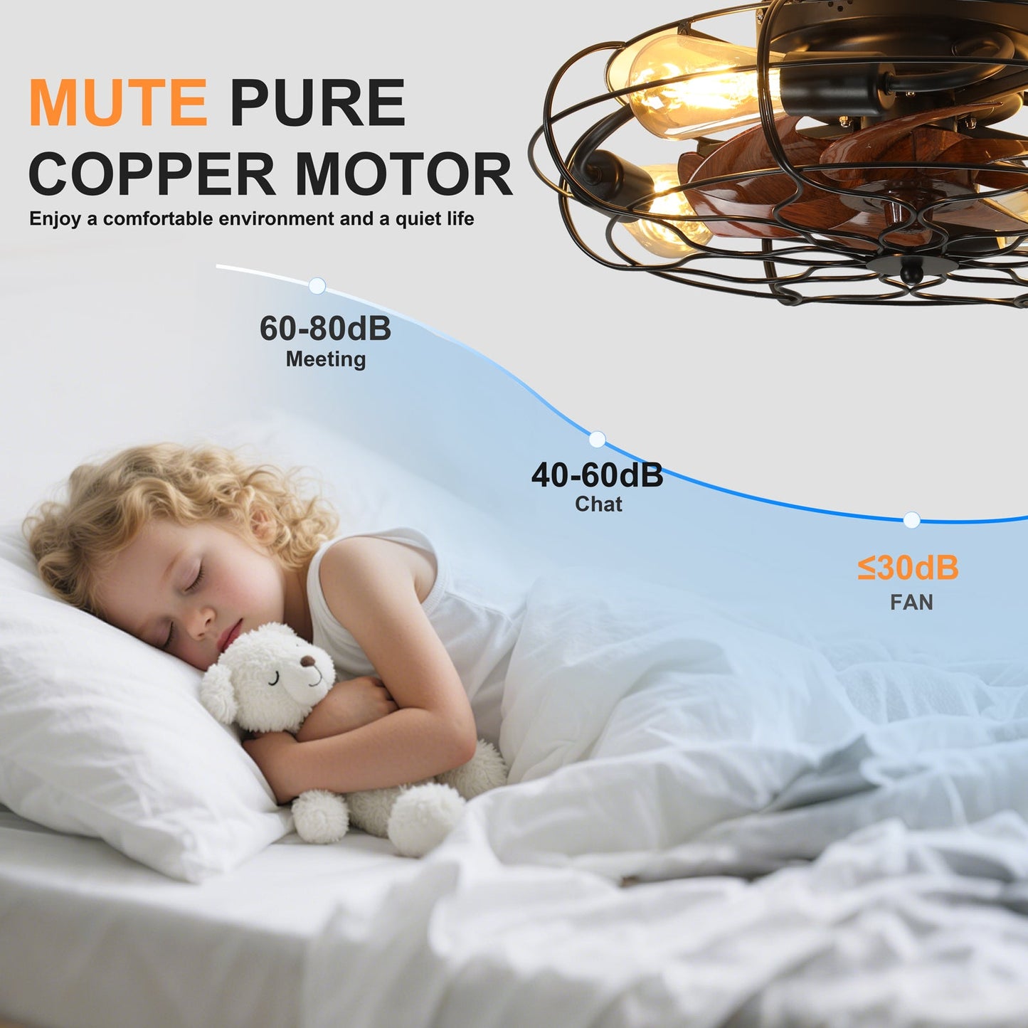 19.7" Industrial Caged Ceiling Fan with Light