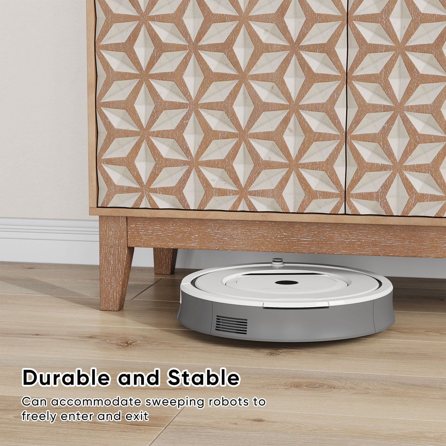Geometric Design Sideboard With 2 Doors And Adjustable Shelves - Tangerine / Walnut