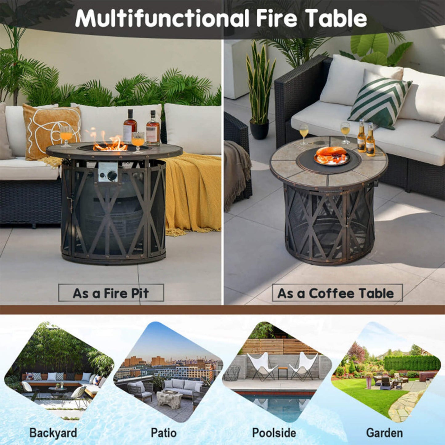 Alora 30-Inch 30K BTU Premium Outdoor Patio Gas Fire Pit Table With Fire Glass And Cover (SAK17432)