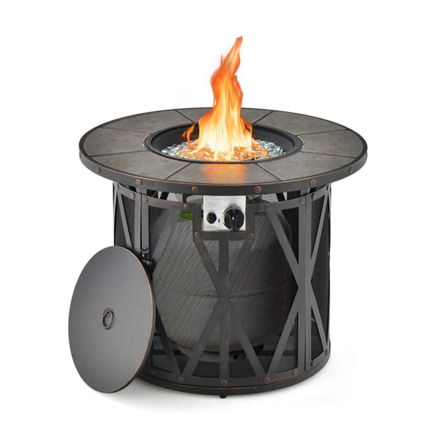 Alora 30-Inch 30K BTU Premium Outdoor Patio Gas Fire Pit Table With Fire Glass And Cover (SAK17432)
