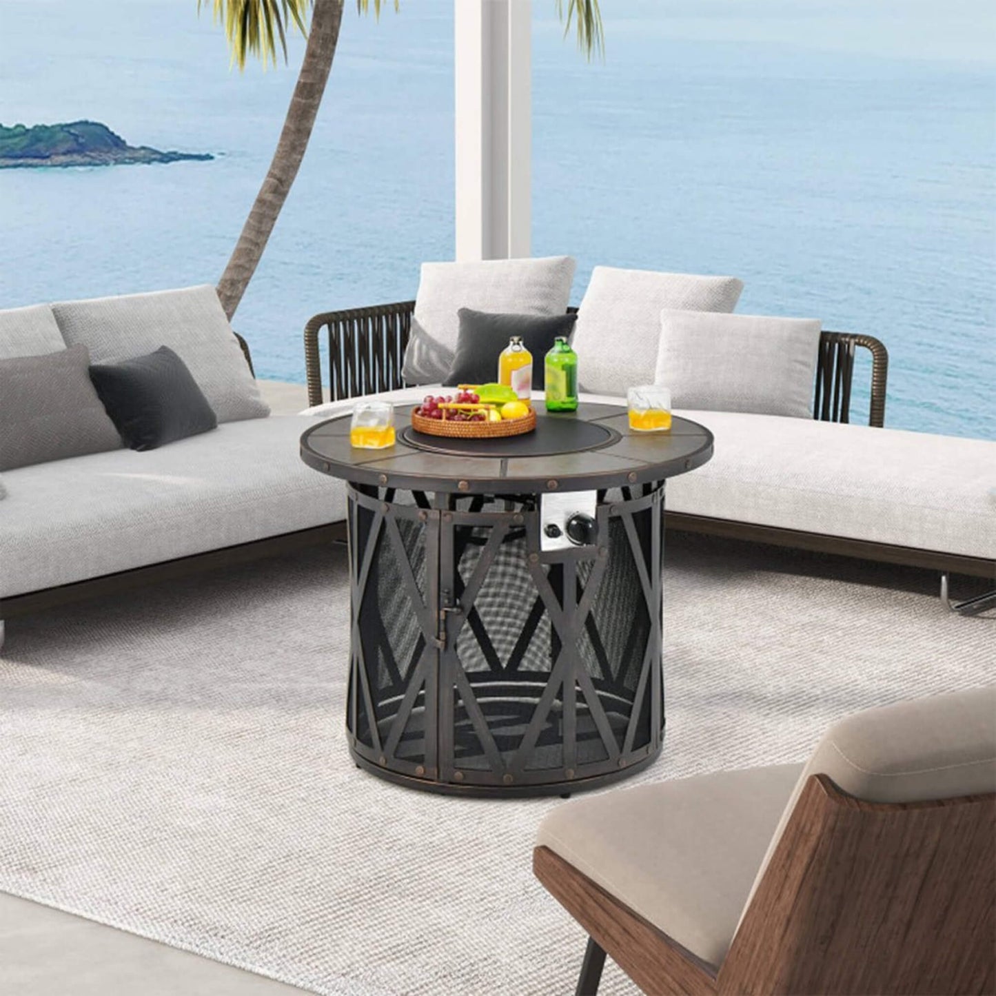 Alora 30-Inch 30K BTU Premium Outdoor Patio Gas Fire Pit Table With Fire Glass And Cover (SAK17432)