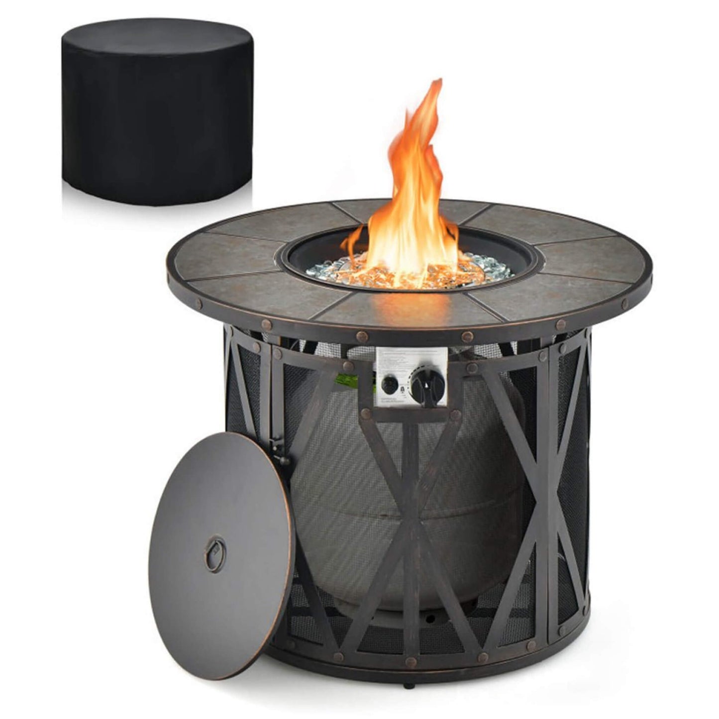 Alora 30-Inch 30K BTU Premium Outdoor Patio Gas Fire Pit Table With Fire Glass And Cover (SAK17432)