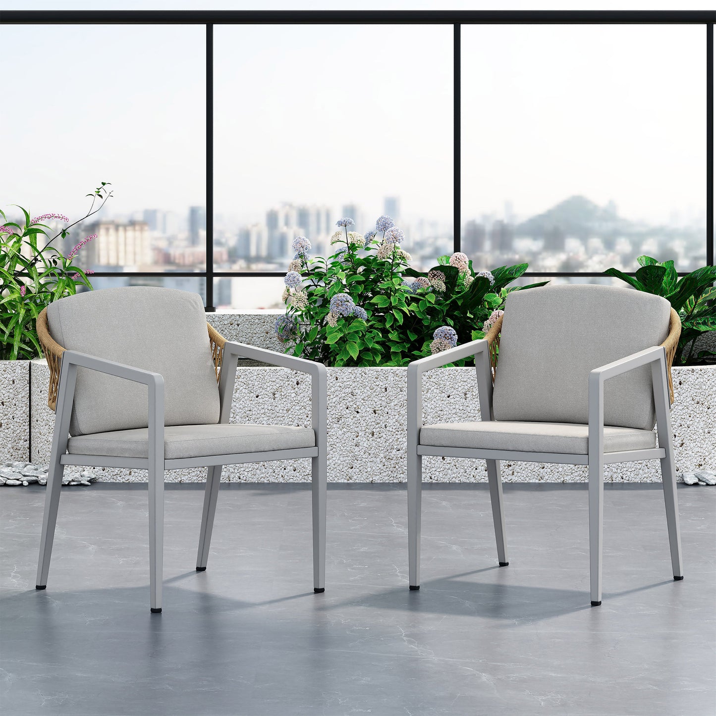 Outdoor Dining Chair Set of 2, Wicker Rattan Woven Patio Chairs