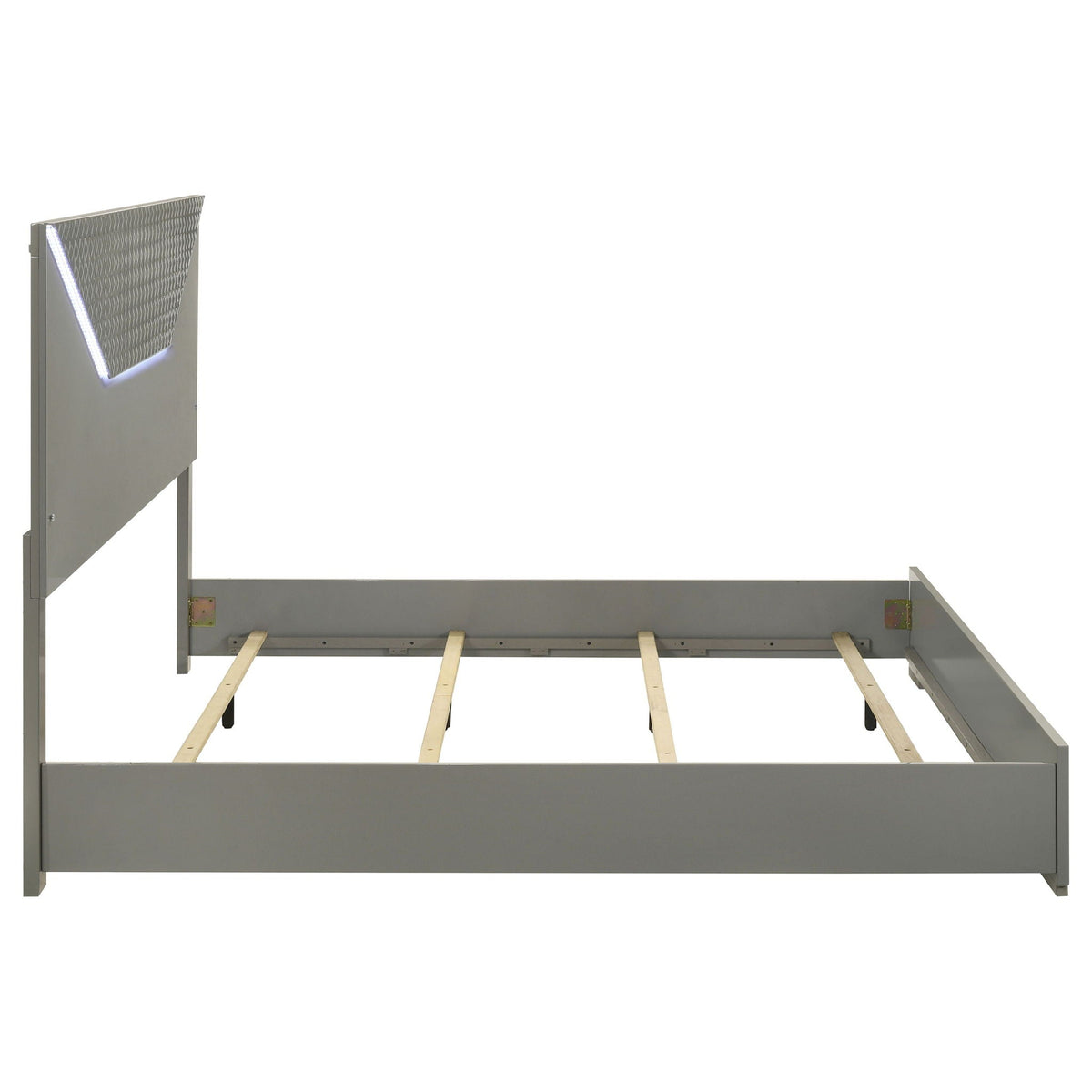Ives Eastern King Panel Bed LED Headboard Grey High Gloss