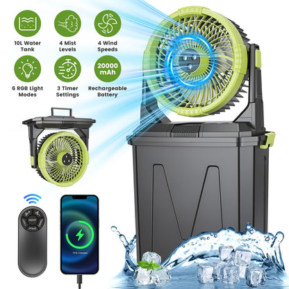 Portable Misting Fan with 10L Bucket & 20000mAh Battery