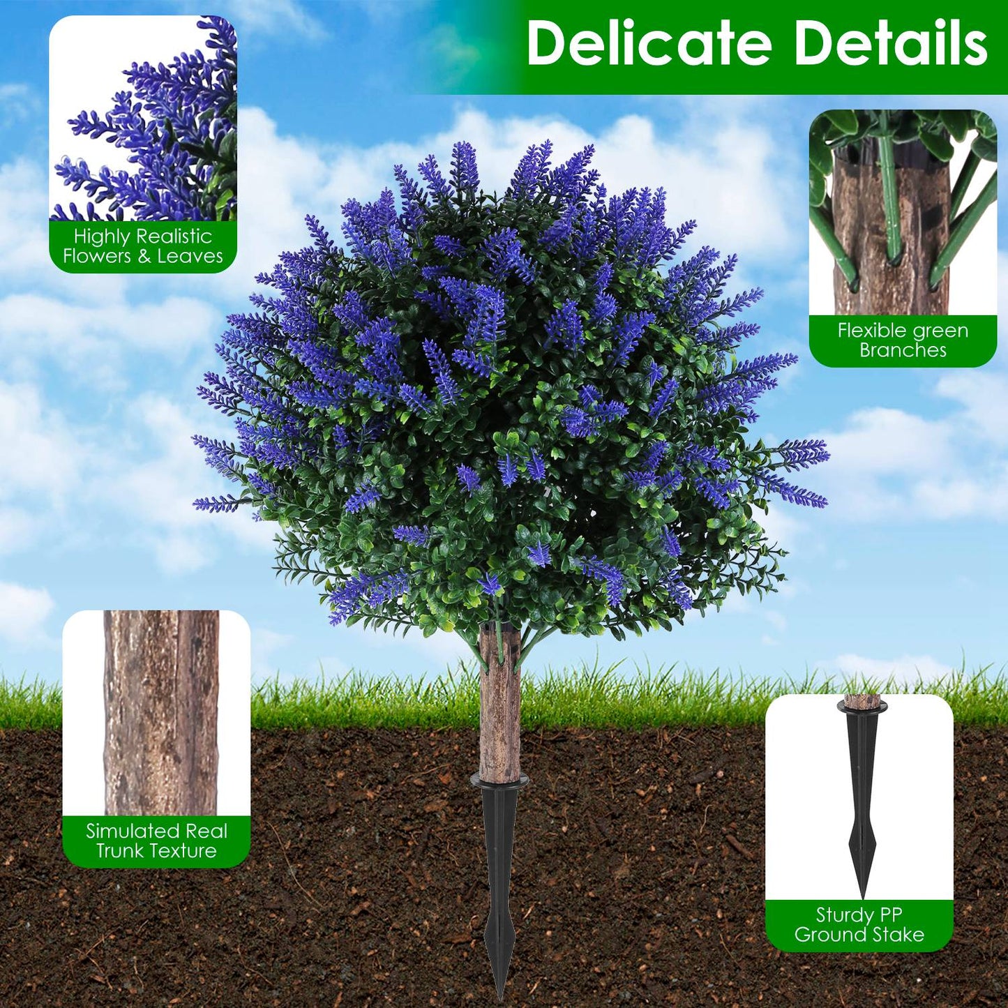 2PCS Artificial Topiary Trees with Ground Spikes, UV Resistant