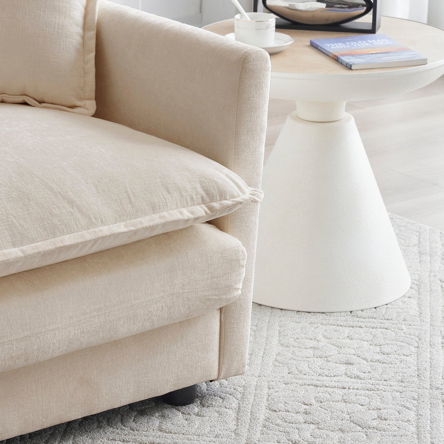Chenille Two-Seater Sofa with 1 Footrest, 2 Seater L-Shaped Sectional with Ottoman