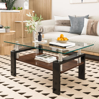 Modern Rectangular Coffee Table With Tempered Glass Top Layer, Table For Living Room - Transparent