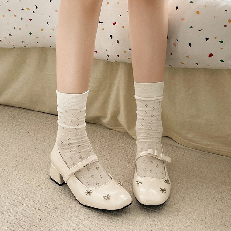 Vintage Elegant Fairy Style Non-slip Square Toe Mary Janes For Women, One Strap Block Heel Versatile Shallow Mouth Flats