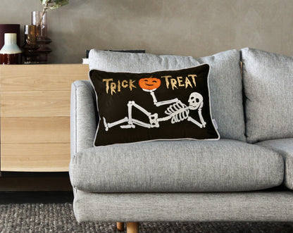 Embroidered Velvet Halloween Skeleton Lumbar Pillow