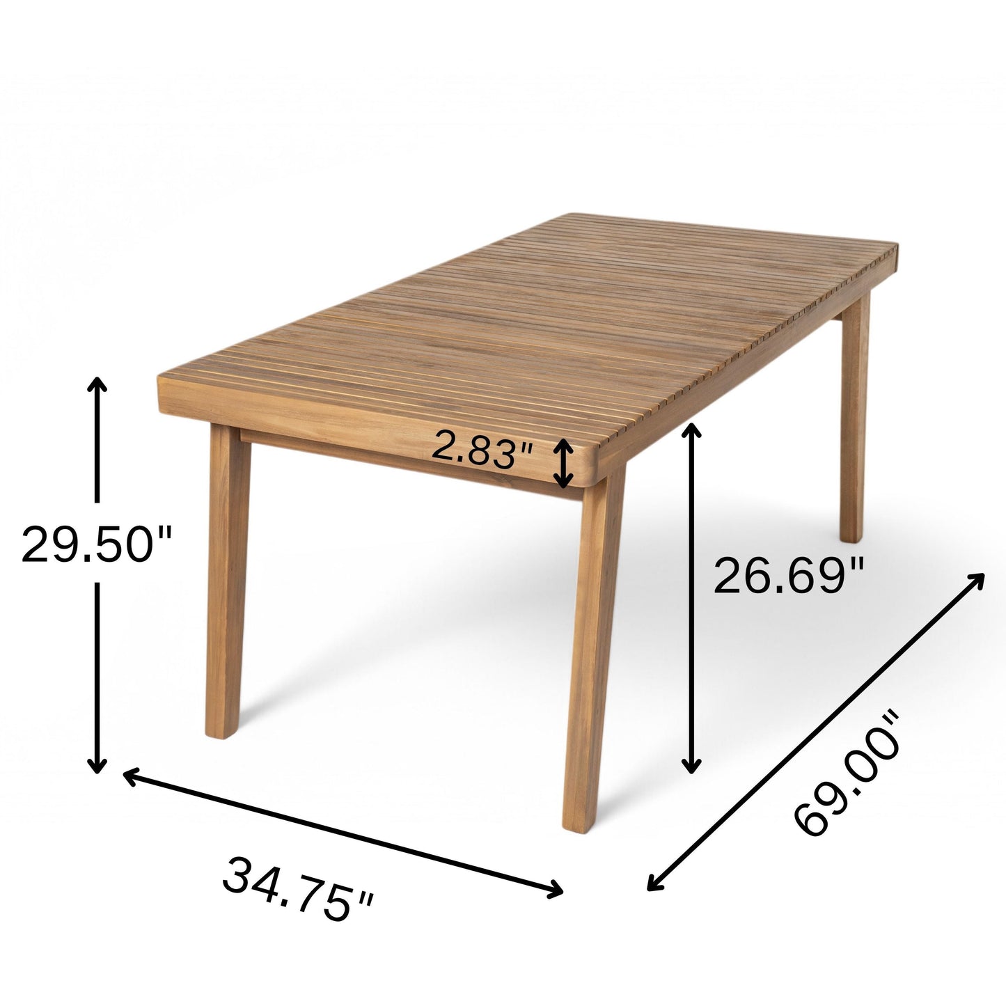 7-Piece Outdoor Patio Dining Set, 69" Acacia Wood Rectangular Table & 6 Chairs